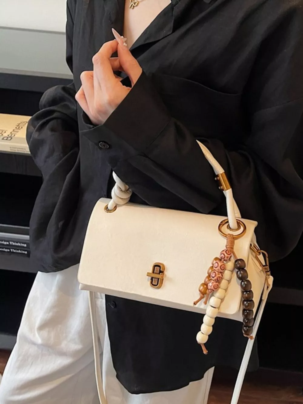 Leather Crossbody Bag with Bead Charm, image 12