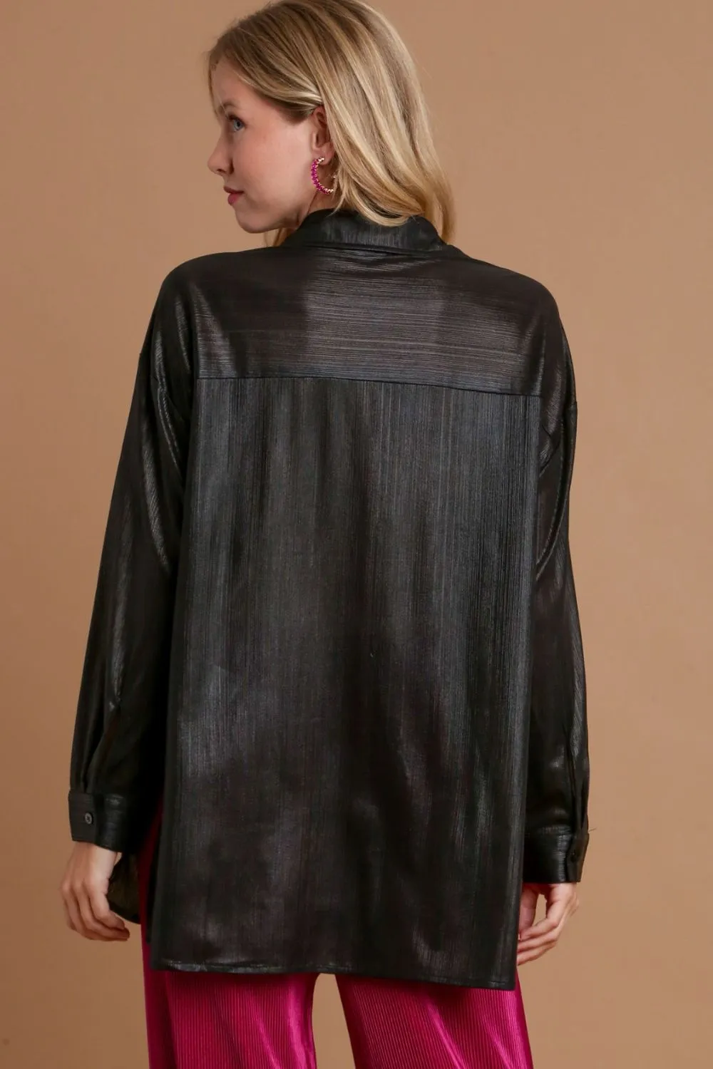 Side Slit Button Up Long Sleeve Shirt, image 2