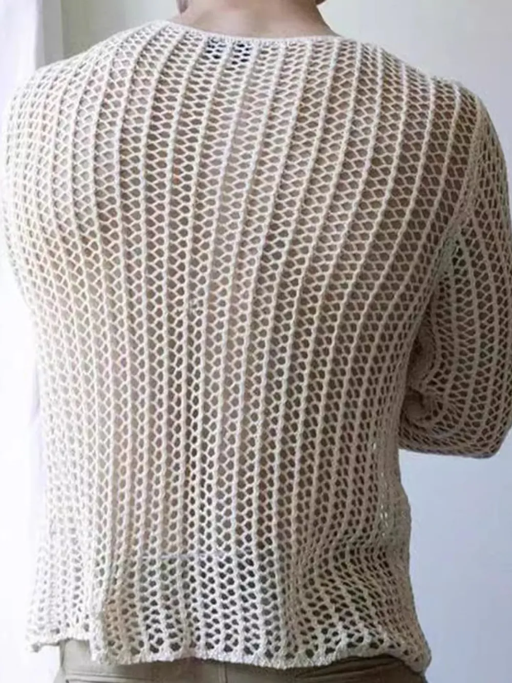 Men's Full Size Hollow Out Round Neck Long Sleeve Top Plus Size, image 5