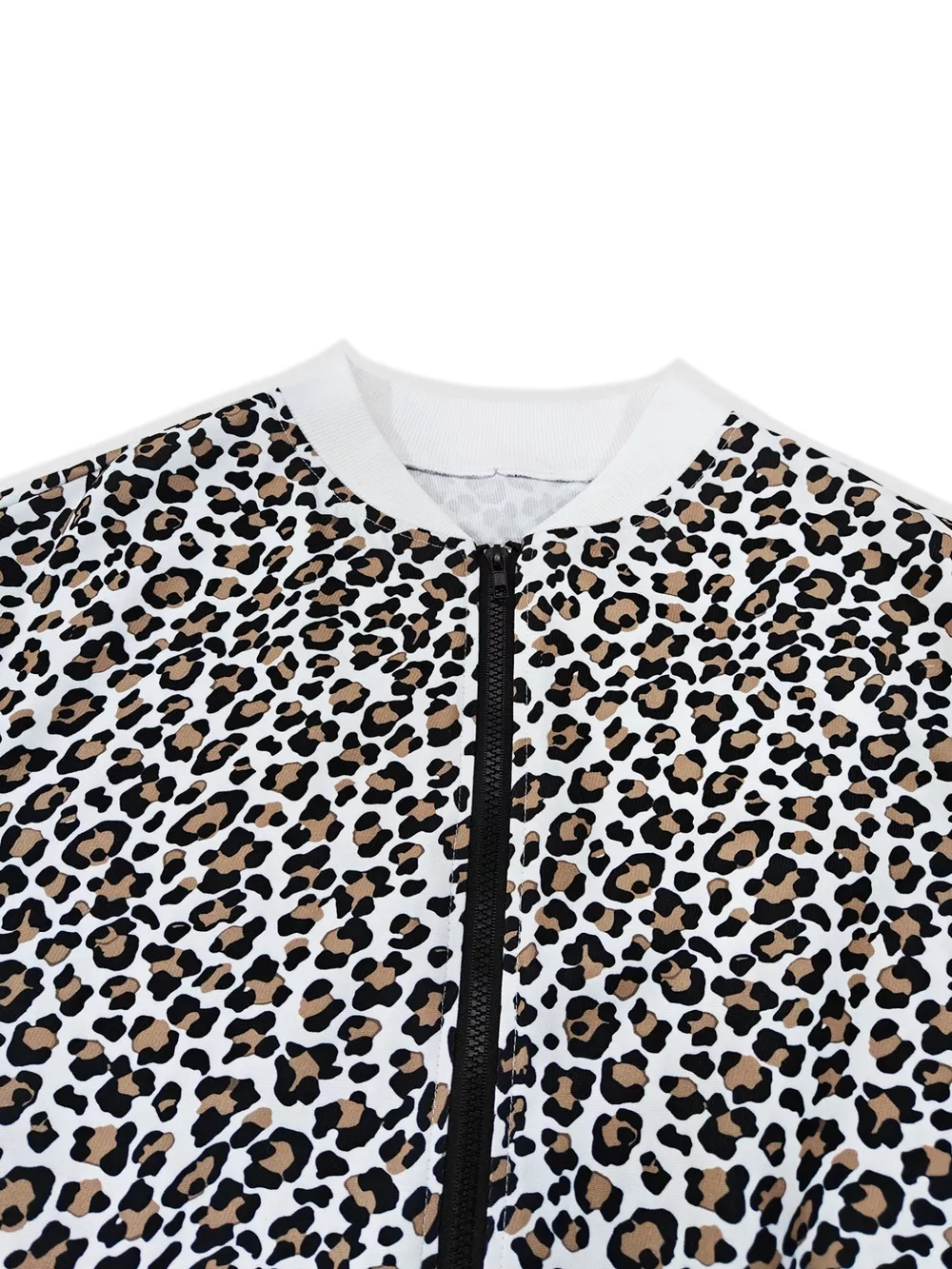 Leopard Zip Up Bomber Jacket with Contrast Side Stripes, image 2