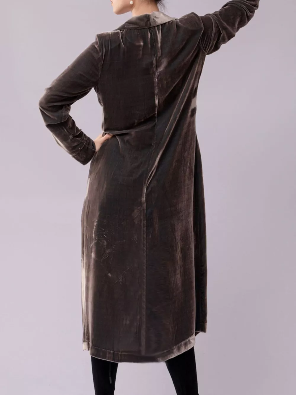 Velvet Lapel Collar Longline Coat, image 6