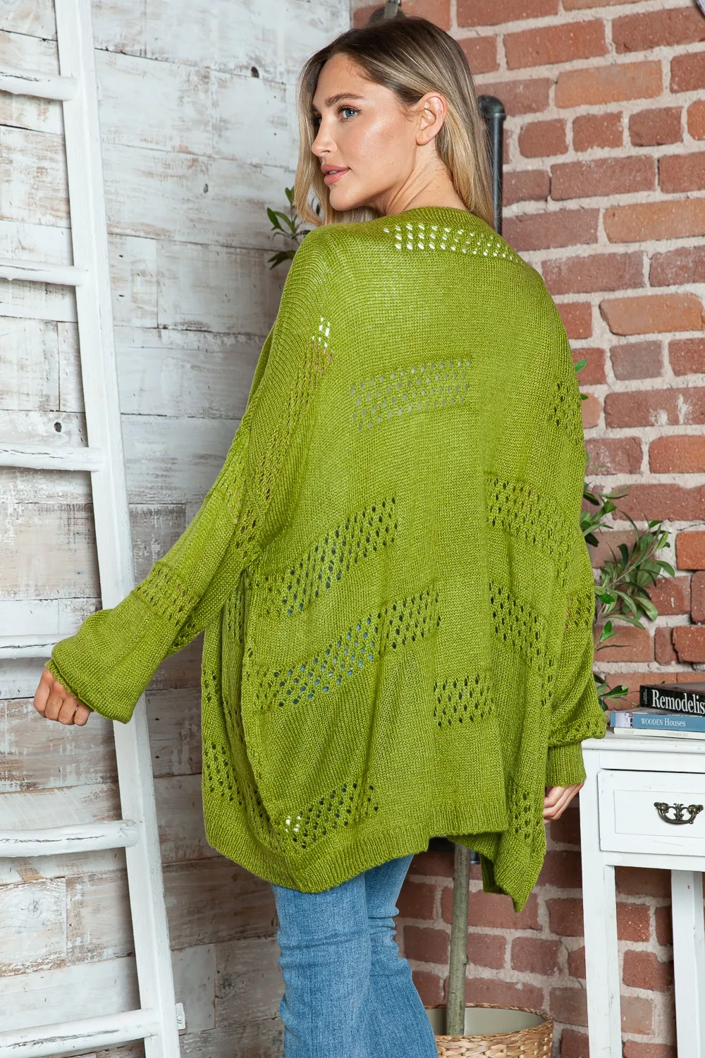 Openwork Open Front Long Sleeve Cardigan, image 17