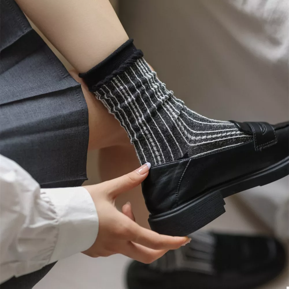 Two-Tone Cotton Knit Crew Socks, image 6