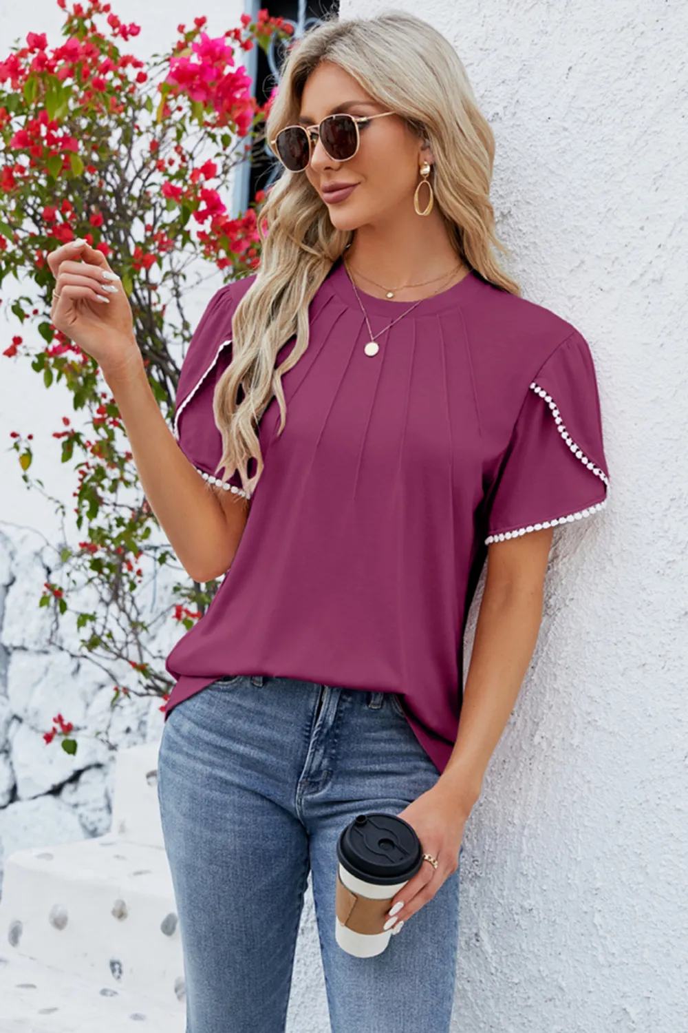 Round Neck Petal Sleeve T-Shirt, image 24
