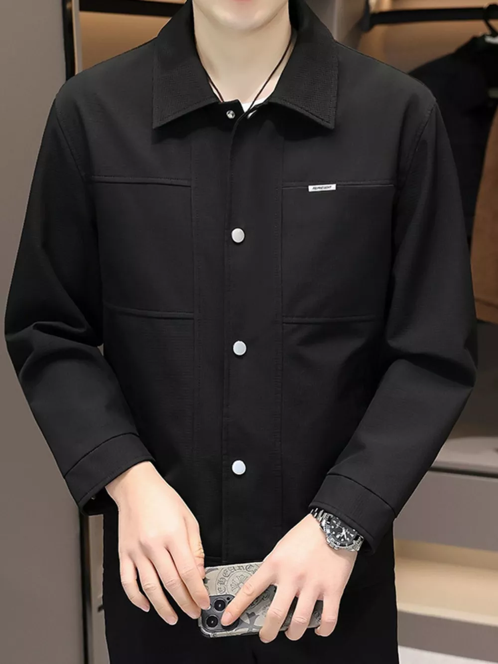 Men's Plus Size Snap Down Long Sleeve Jacket, image 3
