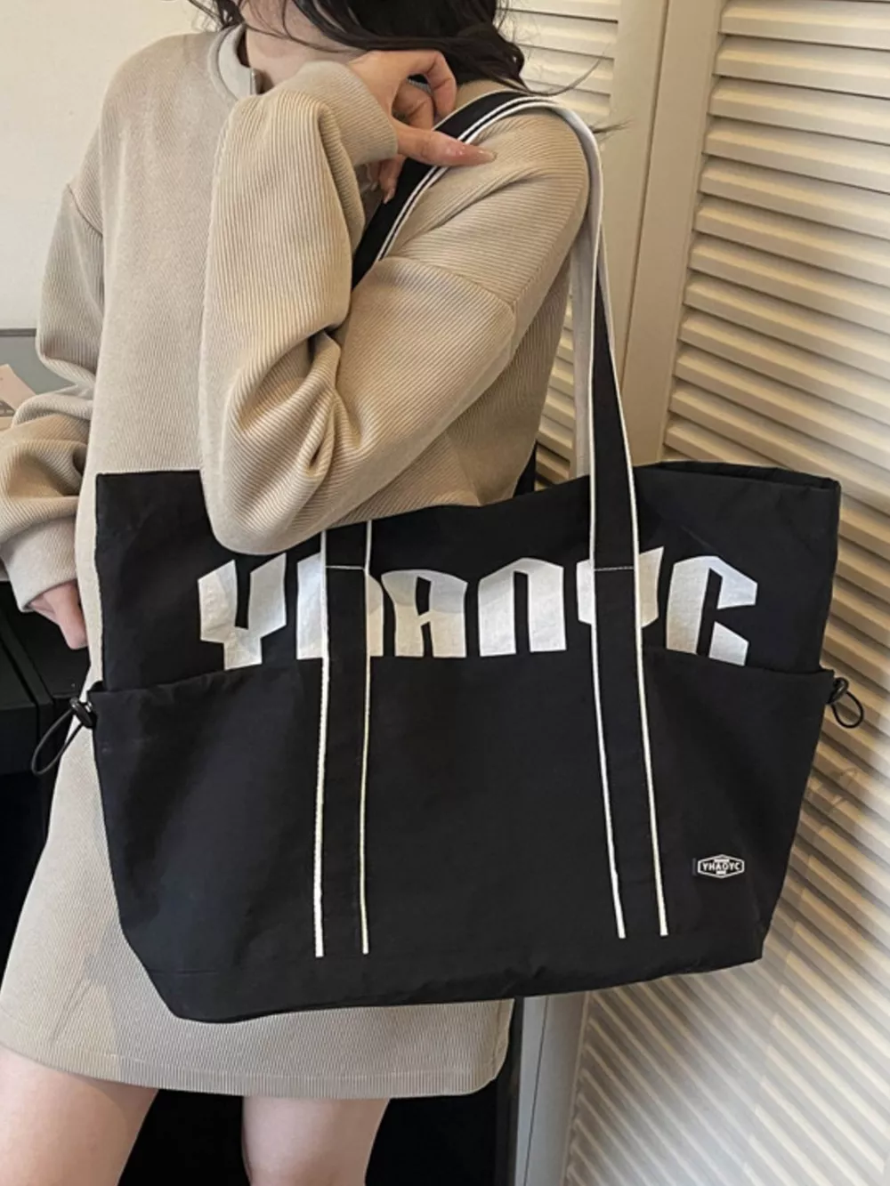 Drawstring Letter Shoulder Bag, image 3