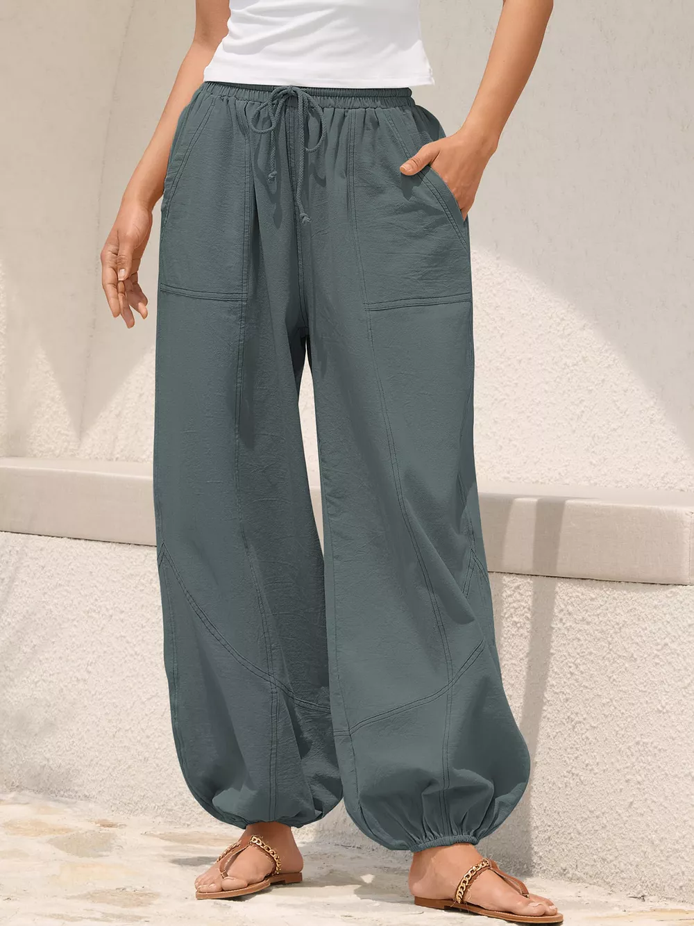 Casual Loose Fit Drawstring Waist Harem Joggers