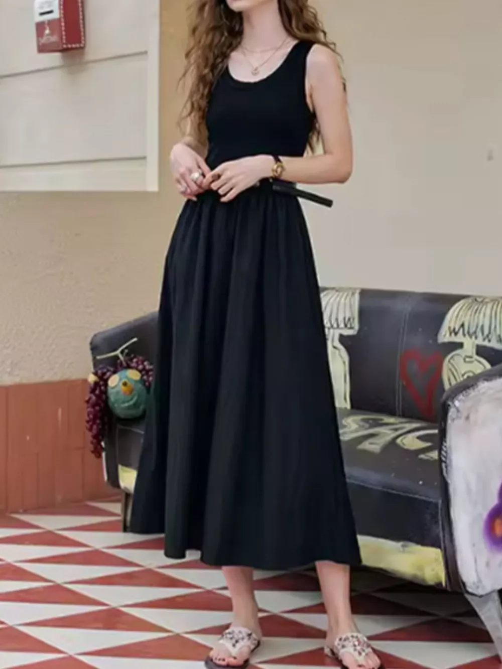 Round Neck Sleeveless Midi Dress, image 3