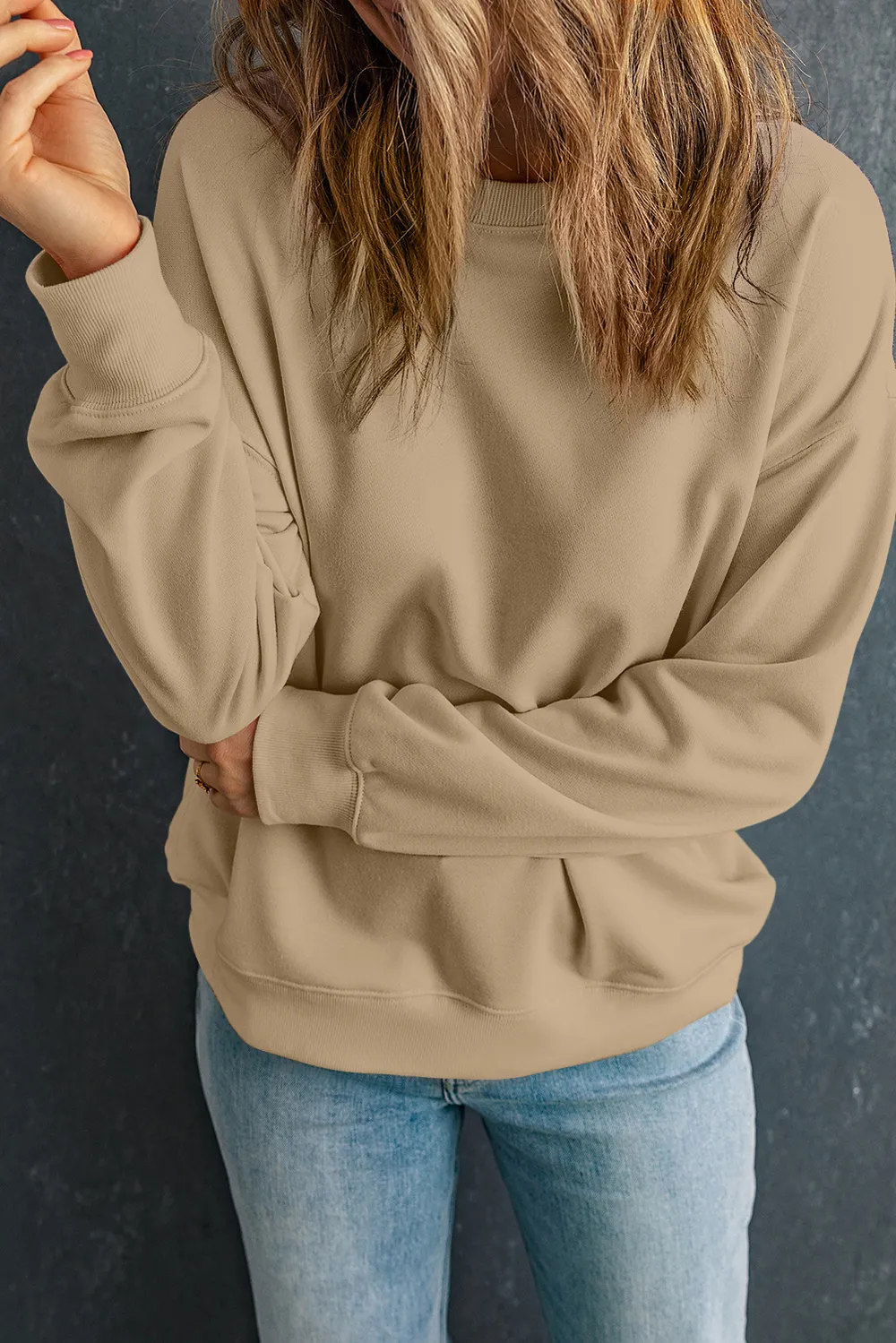 Round Neck Dropped Shoulder Sweatshirt, image 2