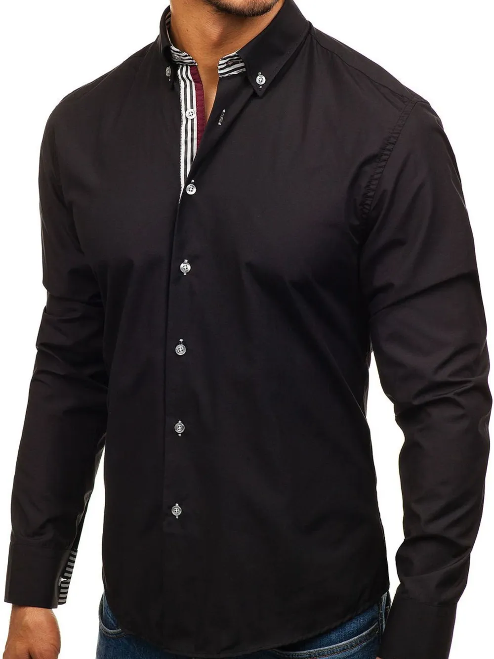 Men's Button-Down Shirt with Striped Detail, image 2