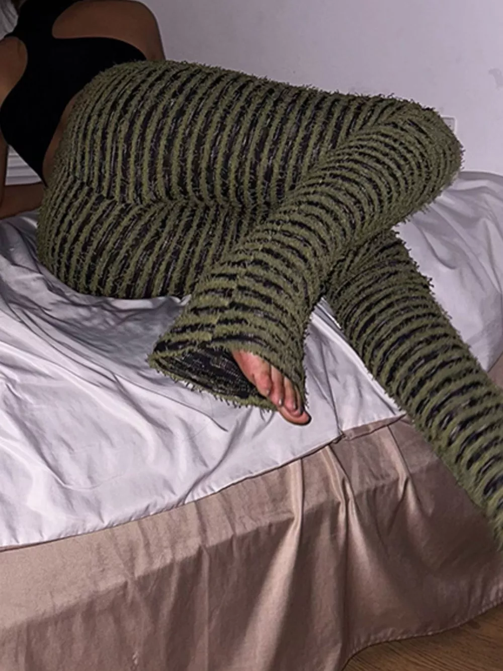 Striped Fuzzy Textured Knit Pants, image 8