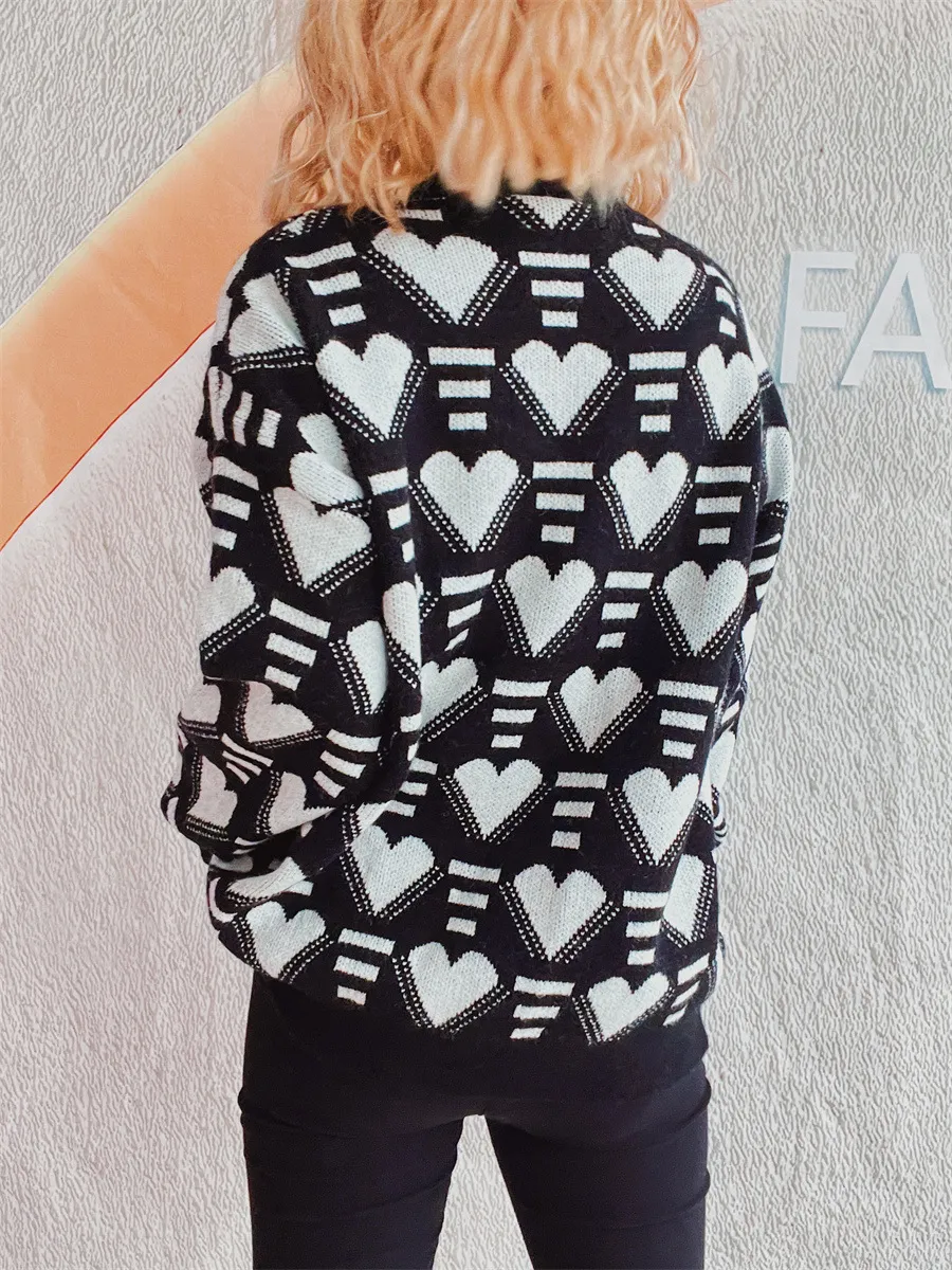 Heart Contrast Long Sleeve Dropped Shoulder Sweater, image 27