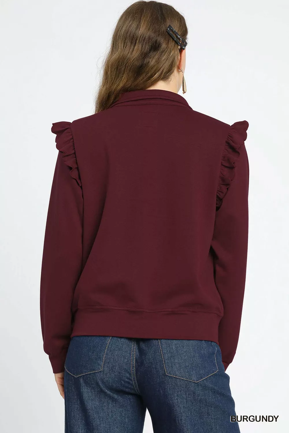 Luxeknit Ruffle Shoulder Quarter-Zip Sweatshirt, image 5