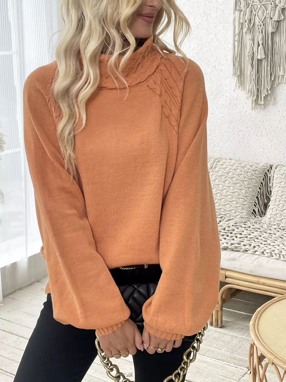 Cable Knit Turtleneck Sweater, image 3