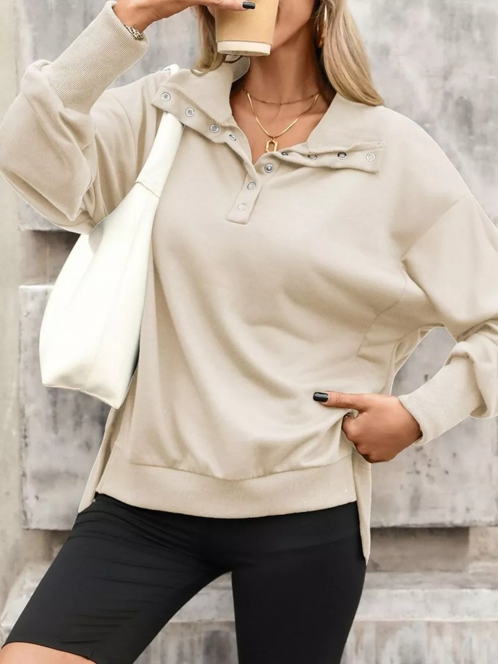 Side Slit Half Snap Sweatshirt, image 4
