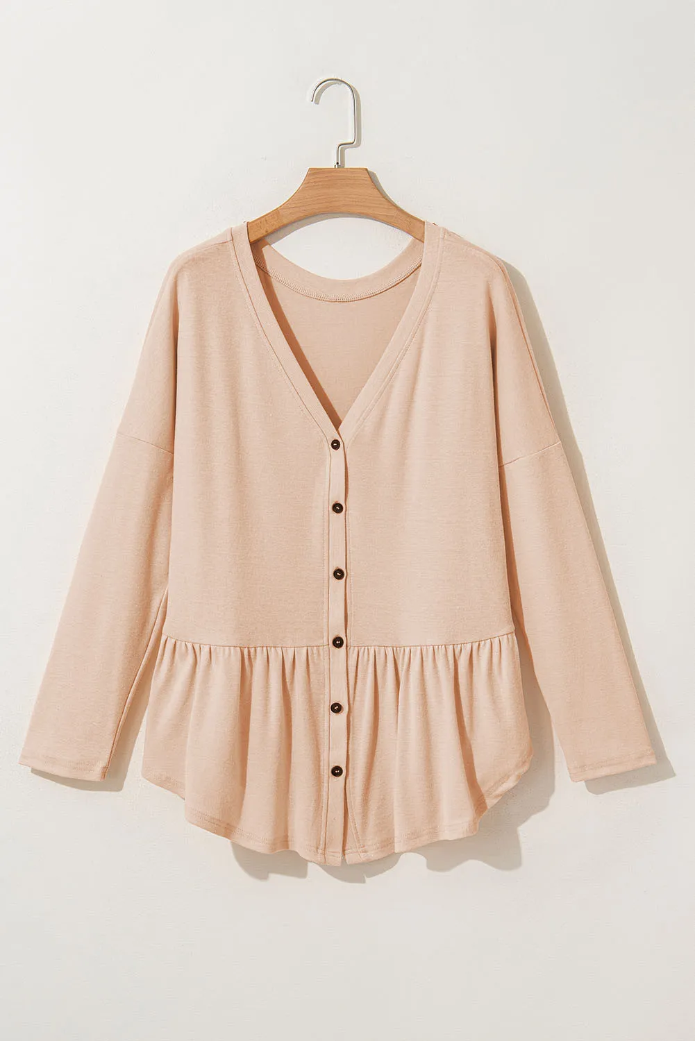Curved Hem V-Neck Long Sleeve Top, image 2