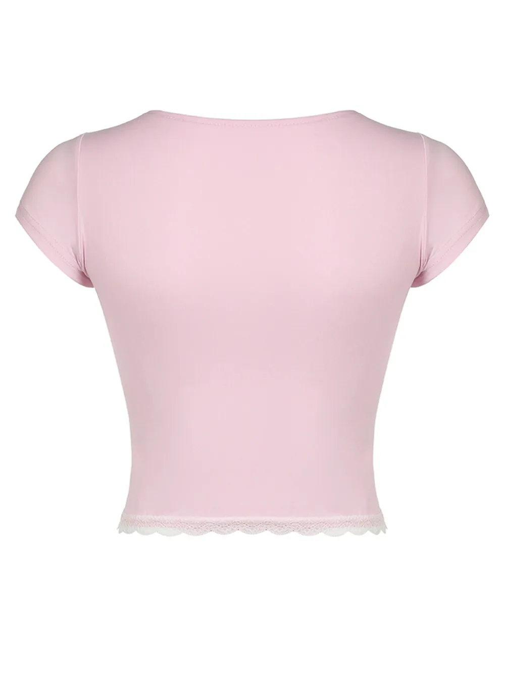 Lace Detail Sweetheart Neck Short Sleeve T-Shirt, image 8