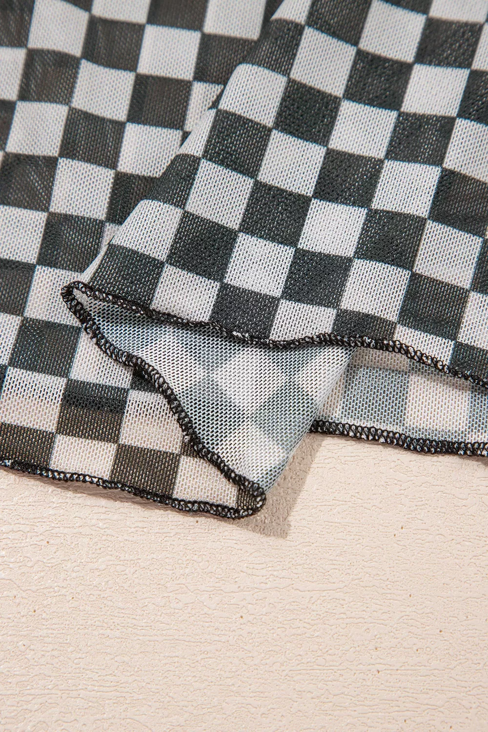 Plaid Stand Neck Long Sleeve Mesh Top, image 10