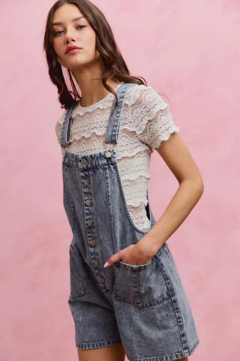 Denim Washed On Front With Adjustable Strap Romper, image 9