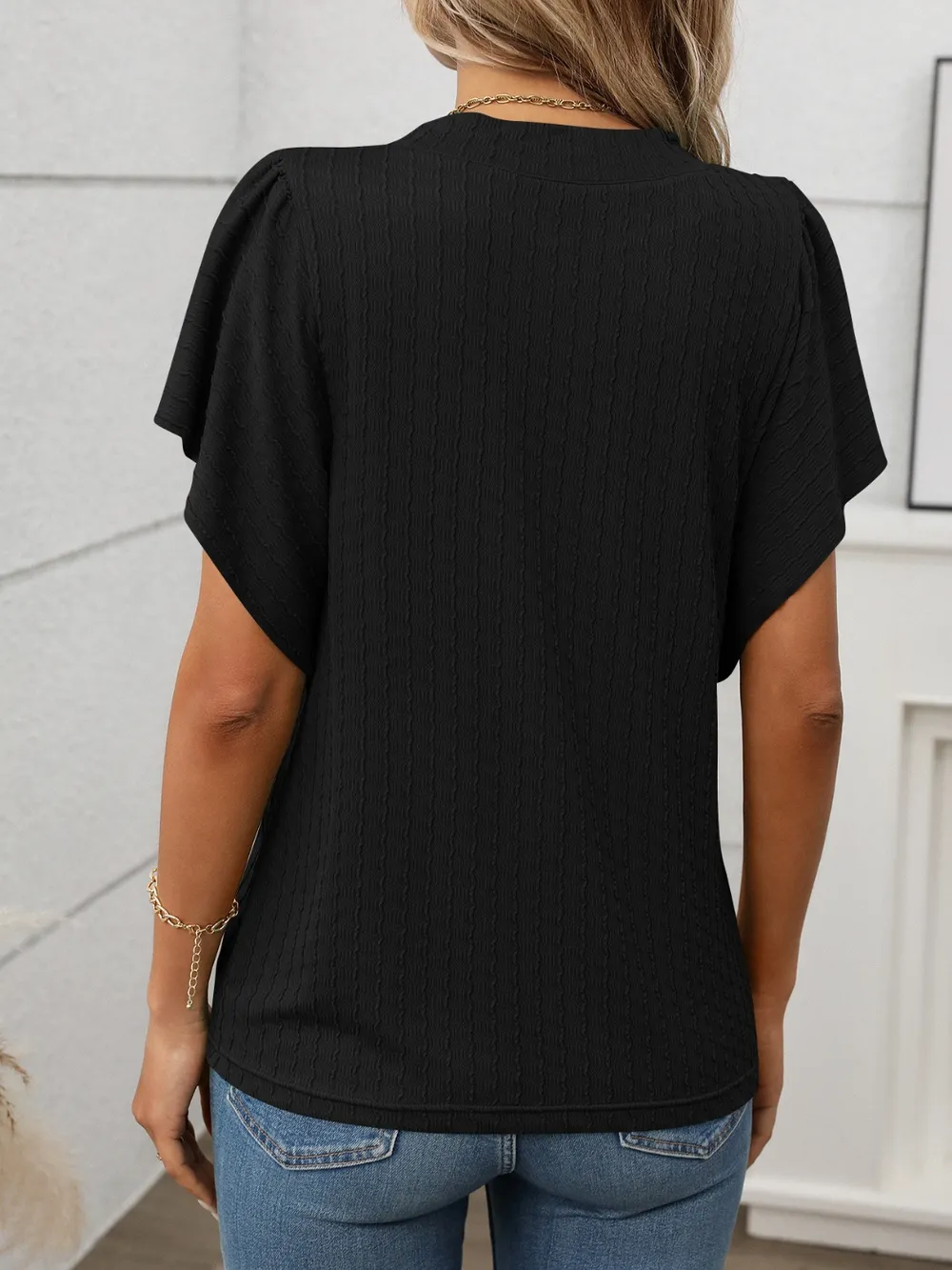 Round Neck Flutter Sleeve T-Shirt, image 14