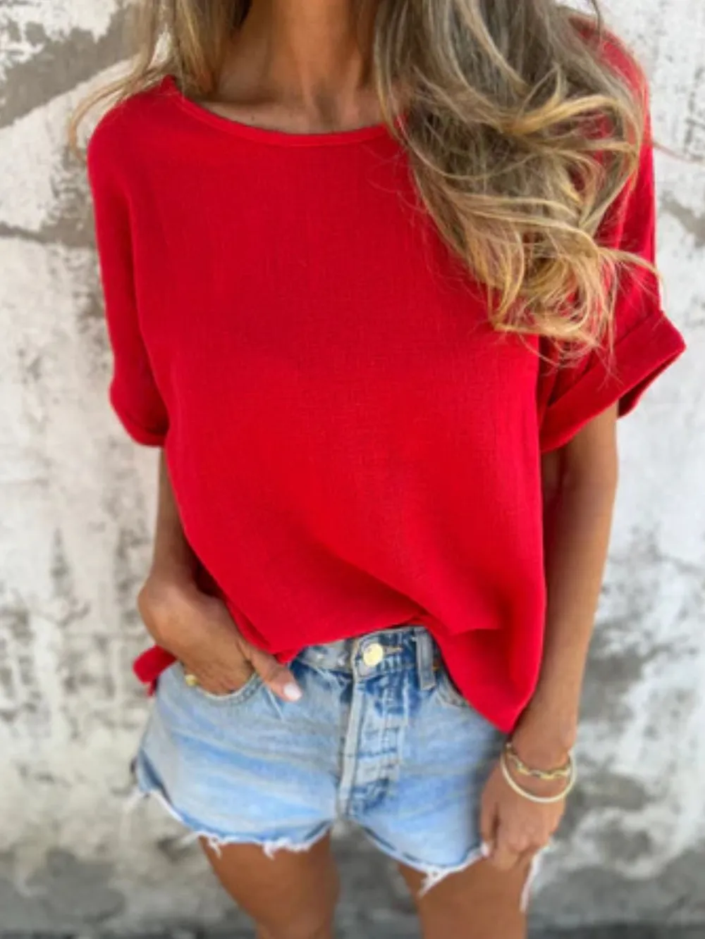 Full Size Round Neck Short Sleeve T-Shirt Plus Size, image 2