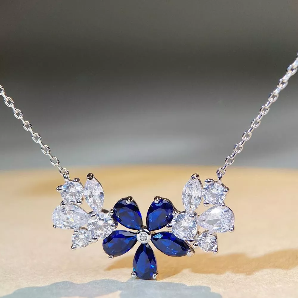 925 Sterling Silver Zircon Flower Necklace