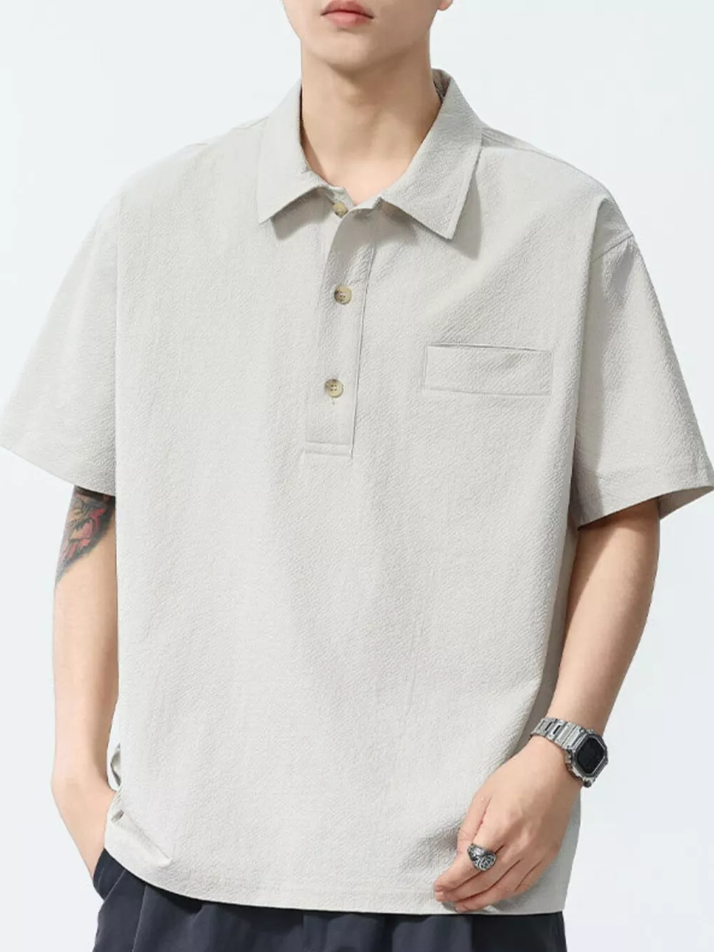 Men's Plus Size Button Detail Short Sleeve Polo, image 3