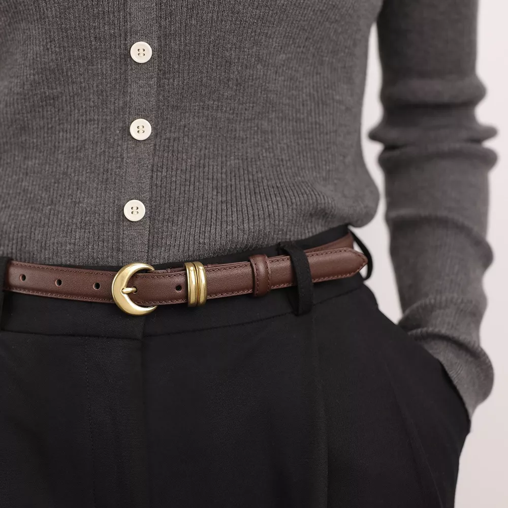 Leather Belt with Golden Buckle, image 2