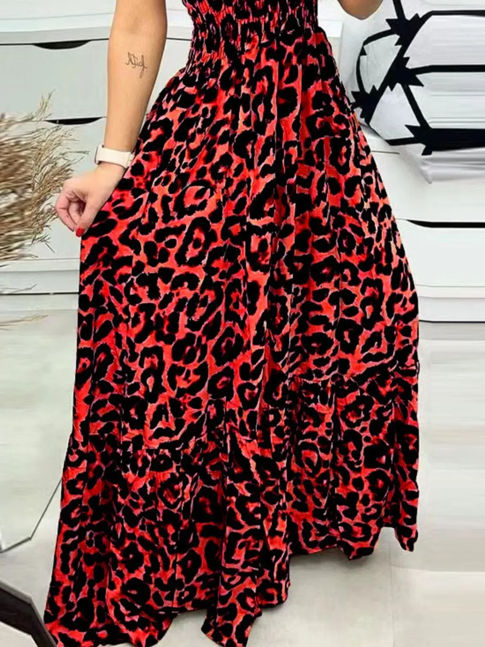 Full Size Leopard Print Spaghetti Strap Maxi Dress Plus Size, image 2