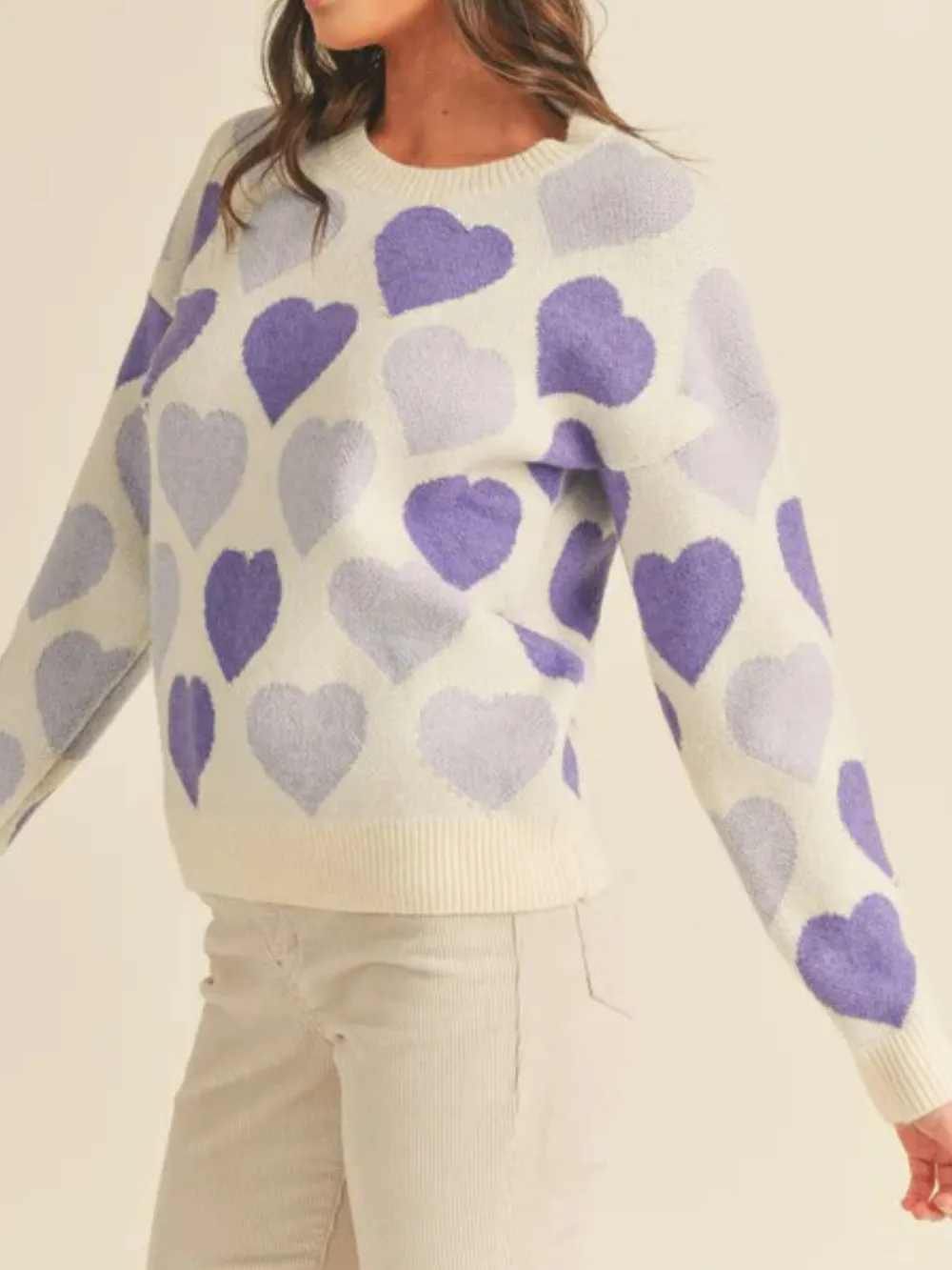 Heart Ribbed Hem Long Sleeve Sweater, image 8