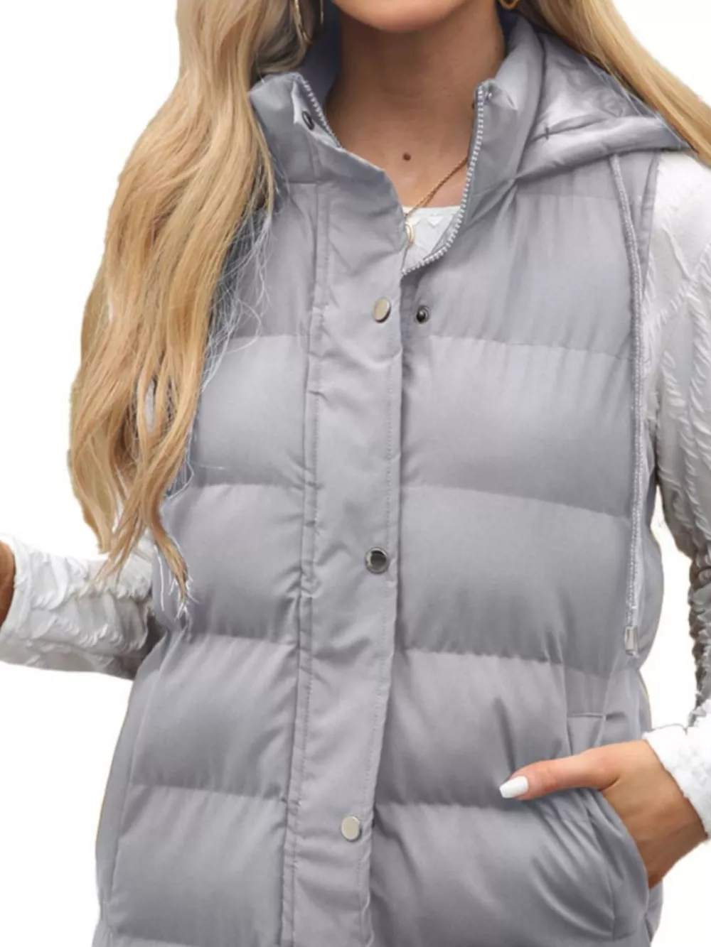Full Size Snap Down Hooded Padded Longline Vest Coat Plus Size, image 6