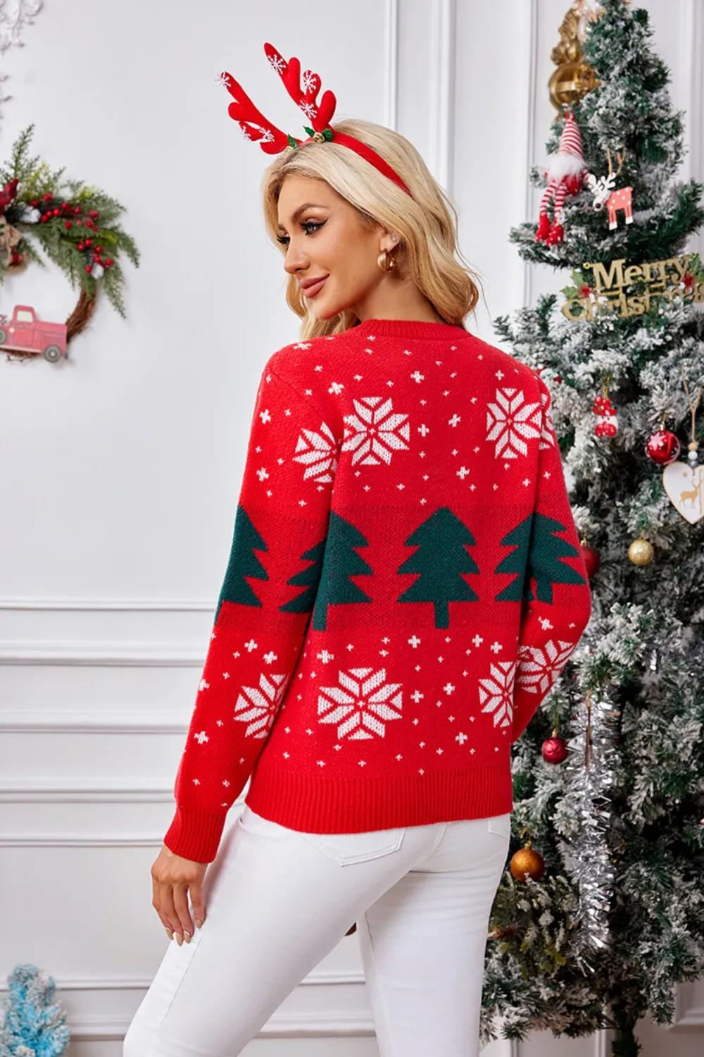 Christmas Tree Round Neck Long Sleeve Sweater, image 5
