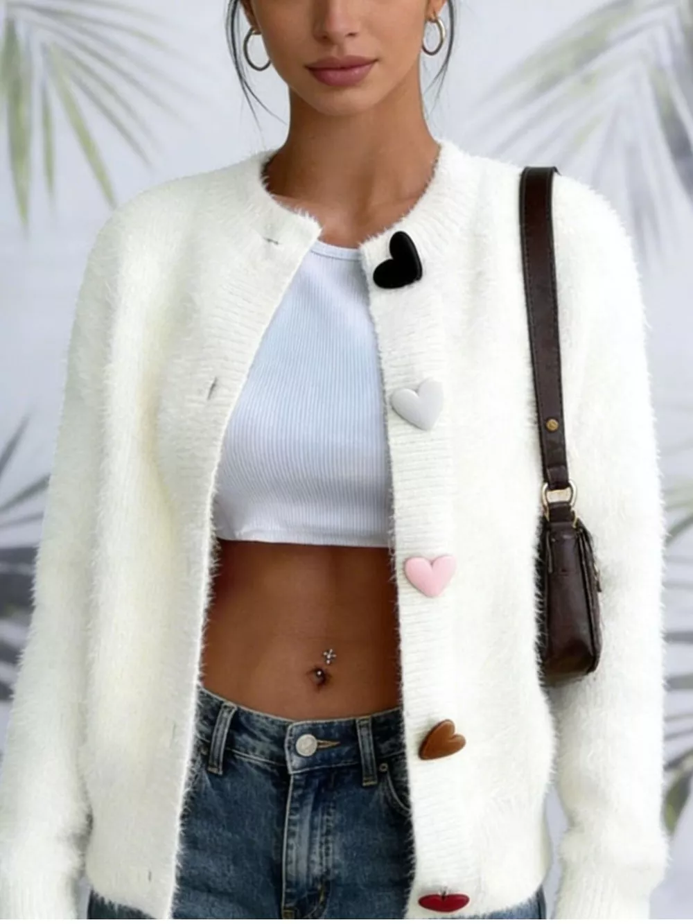 Full Size Heart Button Long Sleeve Cardigan Plus Size, image 5