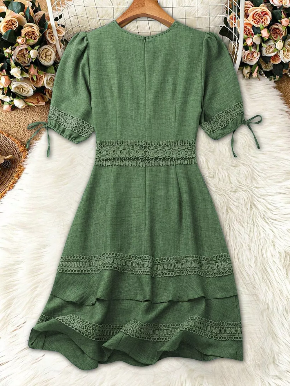 Lace Detail V-Neck Mini Dress, image 3