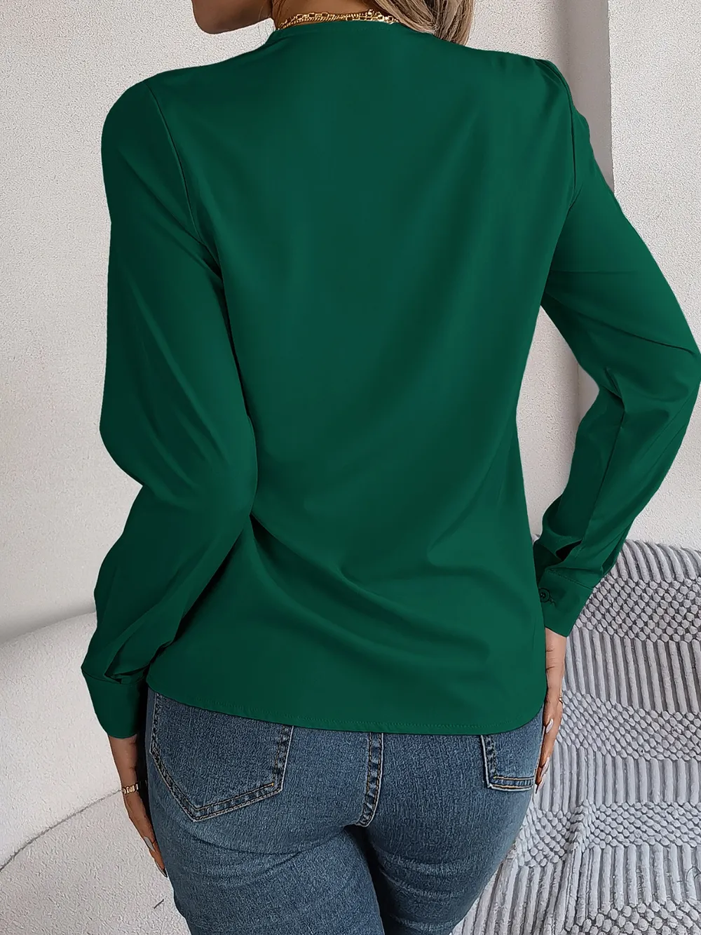 V-Neck Long Sleeve Blouse, image 3