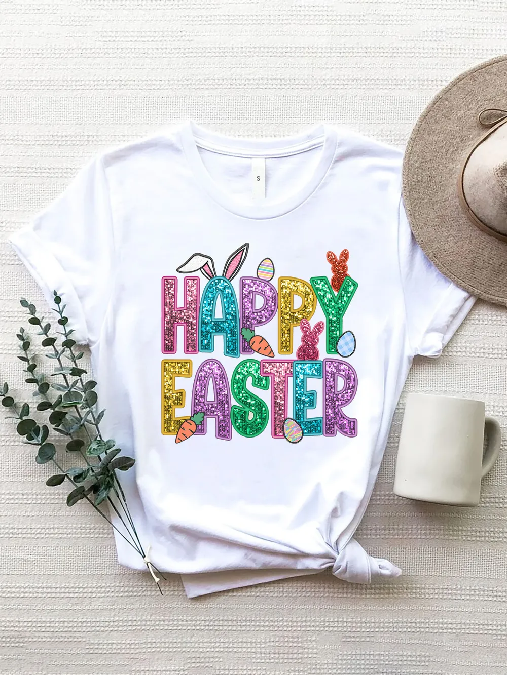HAPPY EASTER Round Neck Short Sleeve T-Shirt, image 5