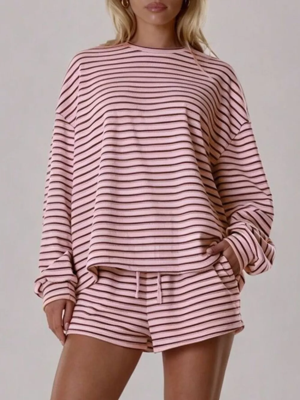 Casual Striped Long-Sleeve Top and Shorts Set, image 10