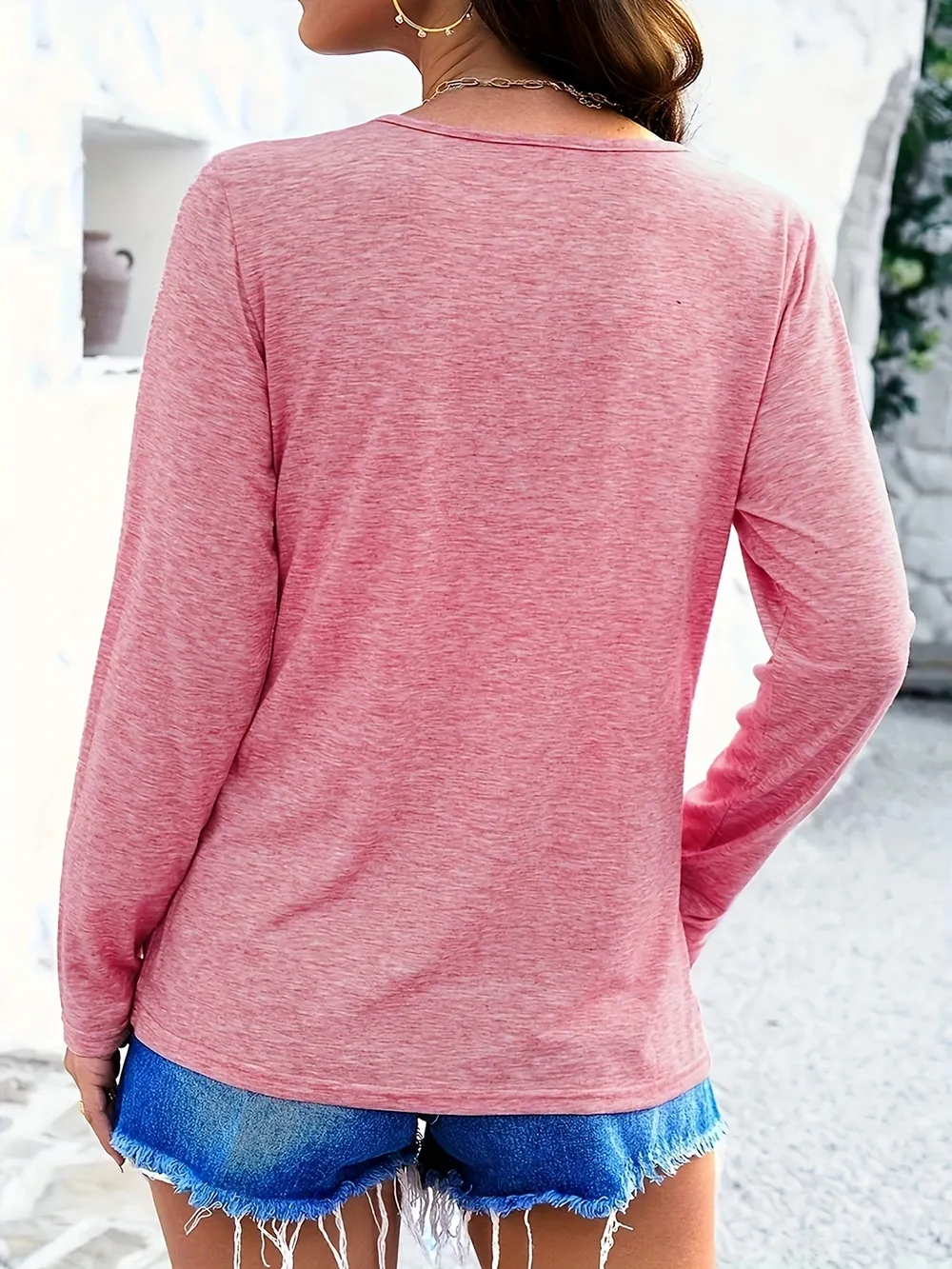 Crisscross V-Neck Long Sleeve T-Shirt, image 19