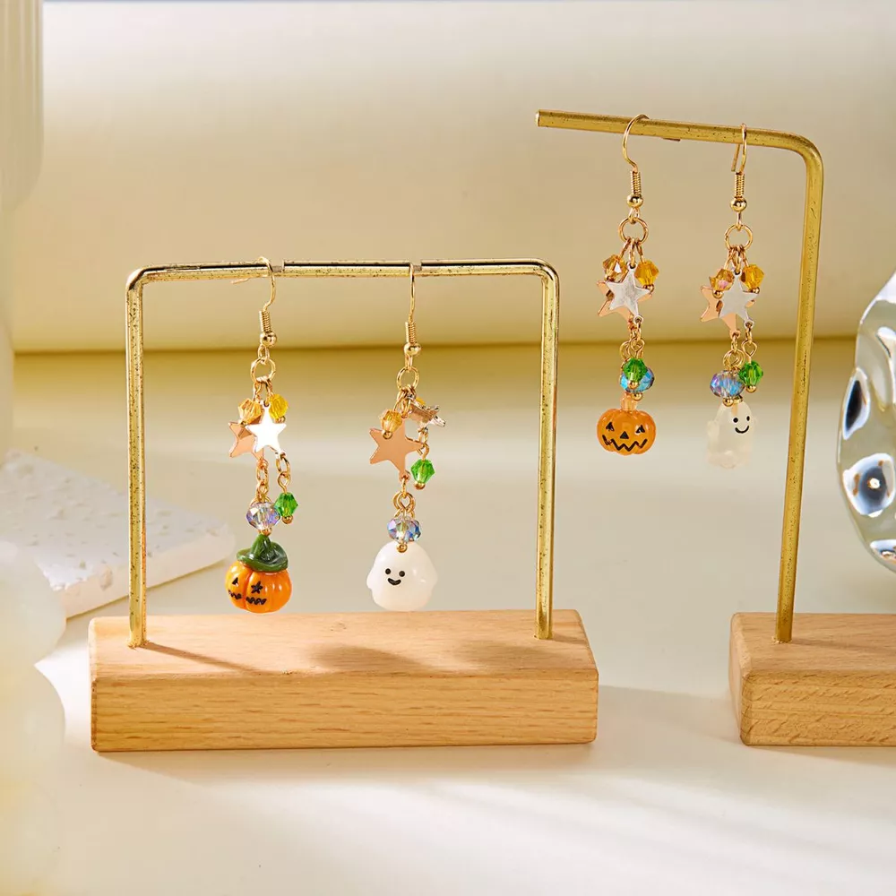 Halloween Asymmetrical Pumpkin Ghost Earrings, image 9