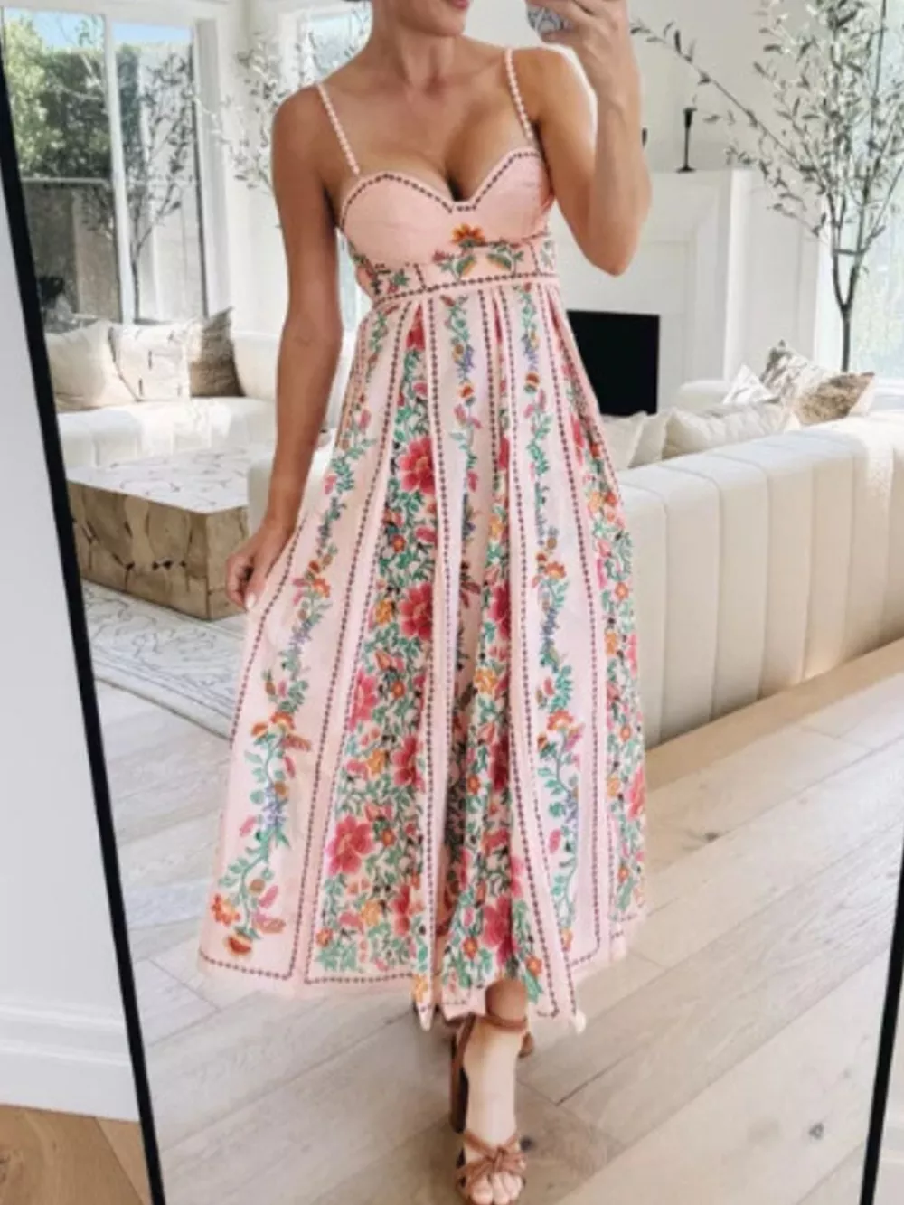 Floral Print Sweetheart Neck Cami Dress, image 6