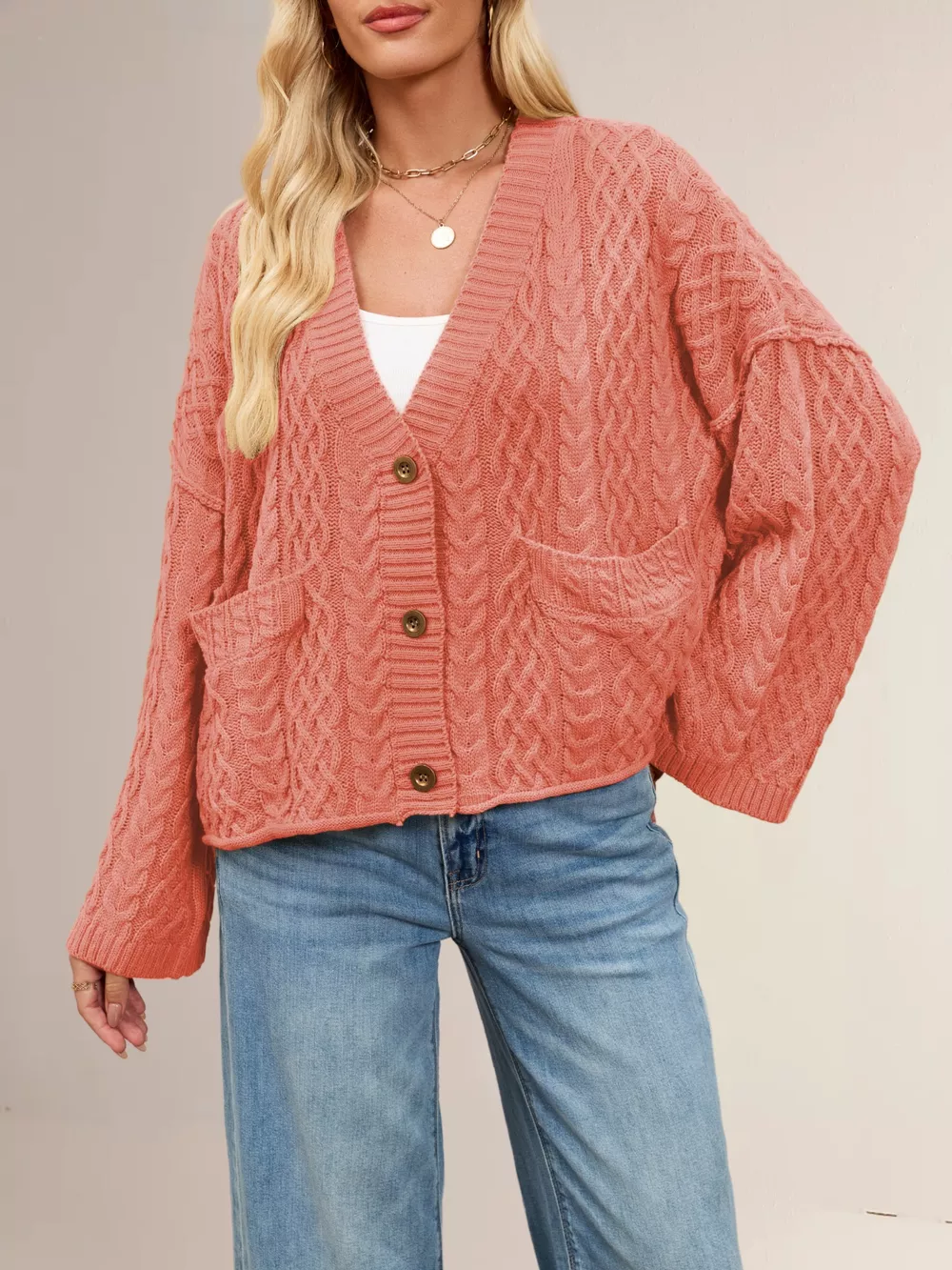 Cable Knit Button-Down Cardigan, image 9