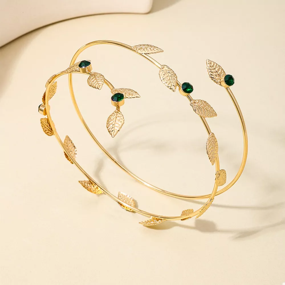 18K Gold-Plated Alloy Rhinestone Leaf Bracelet, image 2