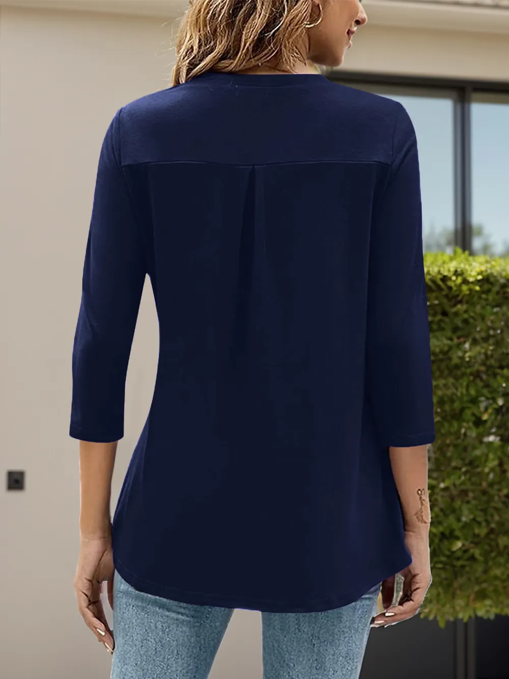 Notched Three-Quarter Sleeve T-Shirt, image 25