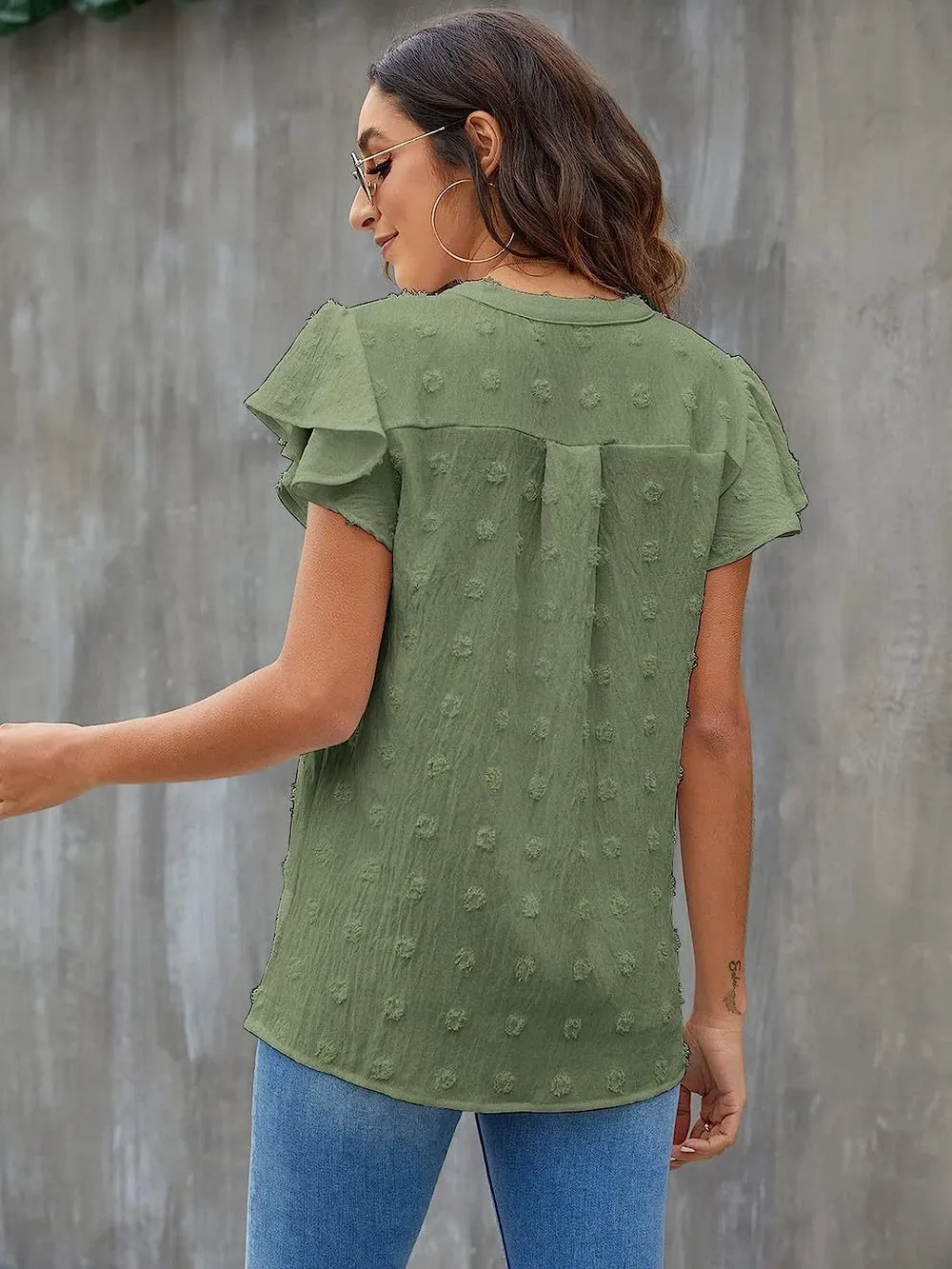 Swiss Dot Notched Cap Sleeve Blouse, image 26