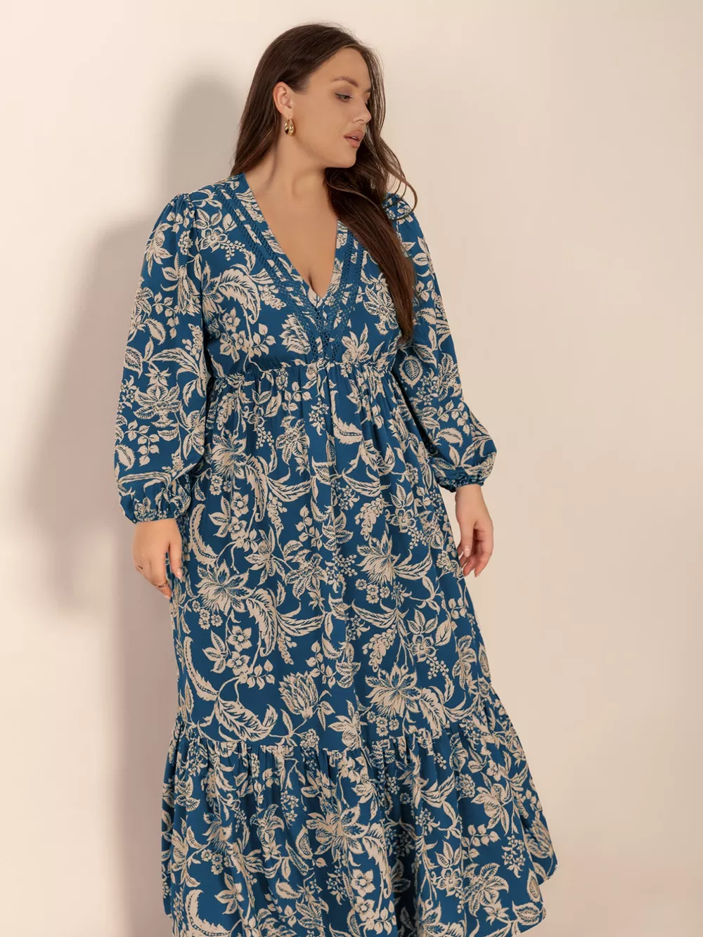 Plus Size Boho Floral Print Long Sleeve Maxi Dress, image 2
