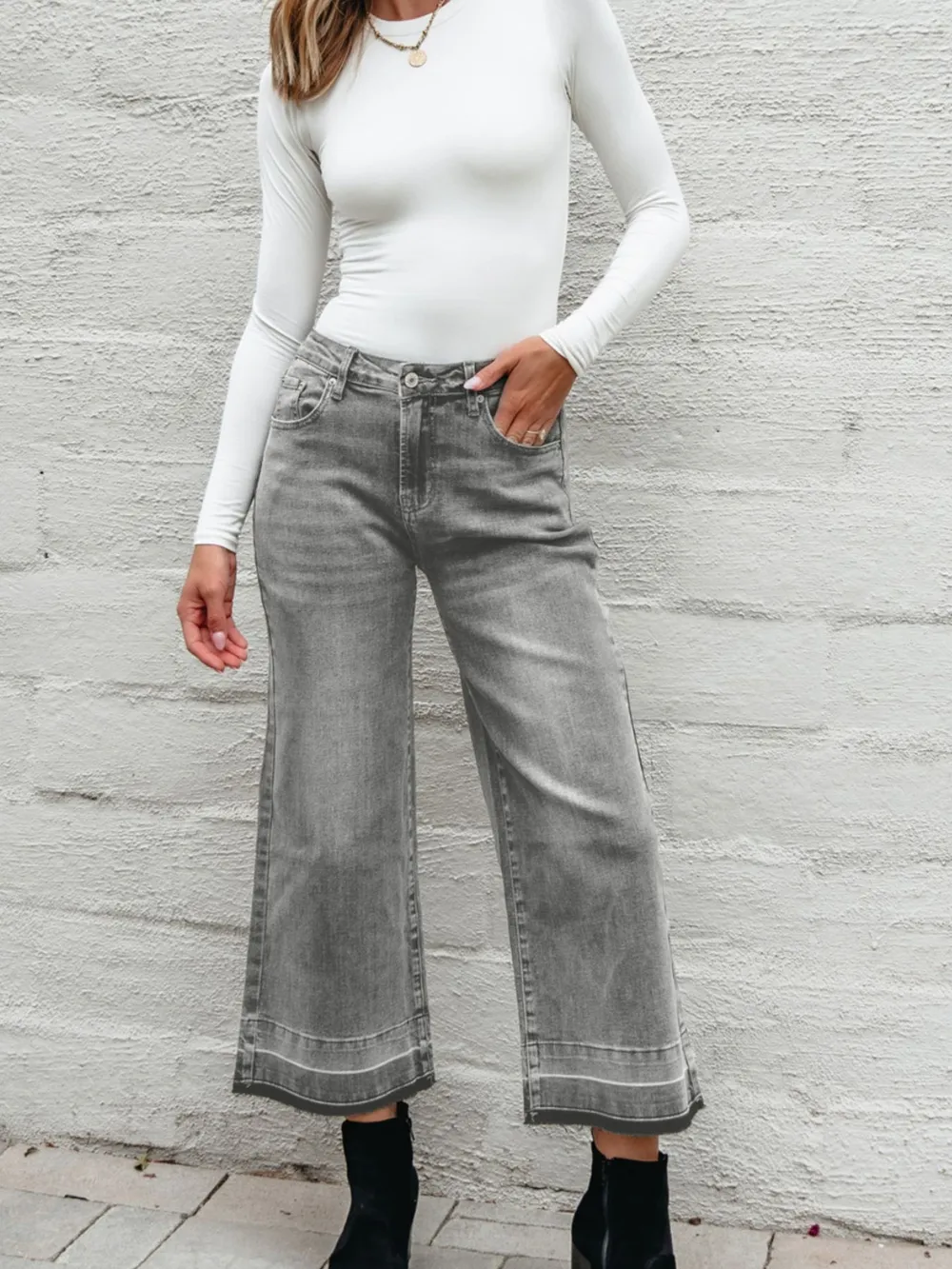 High Waist Wide Leg Washed Jeans, image 2
