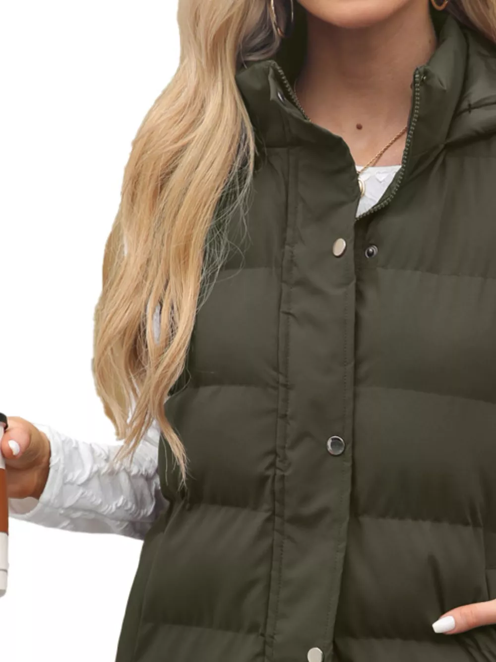 Full Size Snap Down Hooded Padded Longline Vest Coat Plus Size, image 17