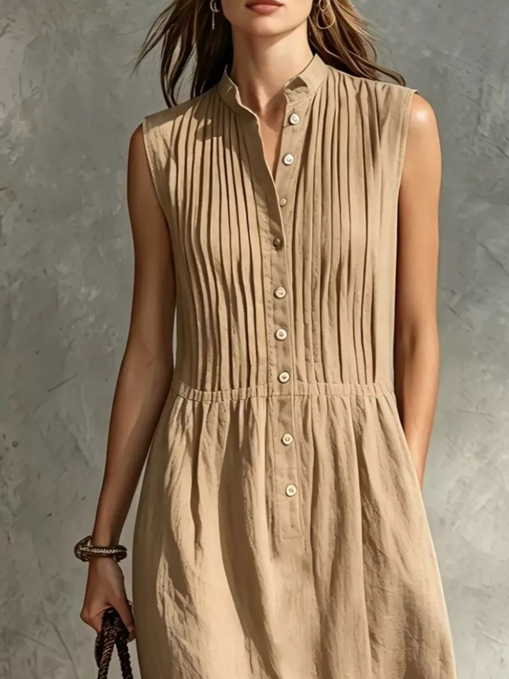 Full Size Sleeveless Button Front Midi Dress Plus Size, image 8
