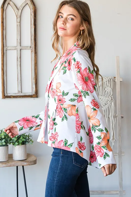 Full Size Multi Color Floral Blazers with Tunic Plus Size, image 3