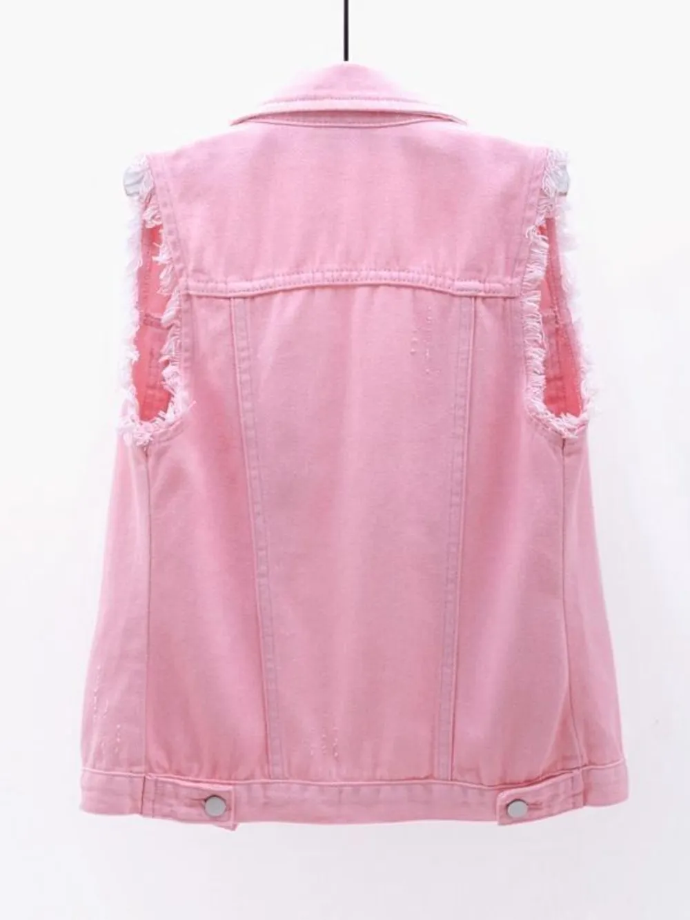 Full Size Button Down Raw Hem Sleeveless Denim Jacket Plus Size, image 4